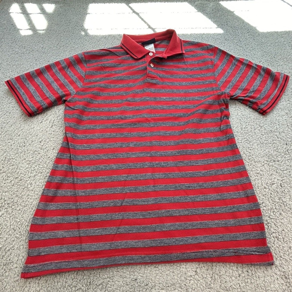 Puritan Mens Shirt Medium Red Gray Striped Polo Knit‎ Short Sleeve